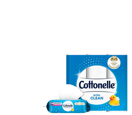 Papier hygiénique Ultra Clean et lingettes jetables dans les toilettes Cottonelle®